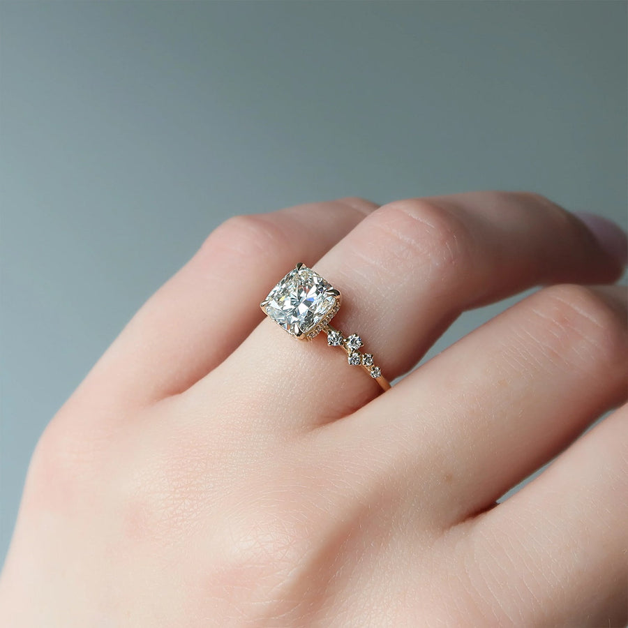 The Hidden Halo Stellar Cushion Side Stone Moissanite Ring - KNT - Engagement Rings, Wedding Bands & Fine Jewelry
