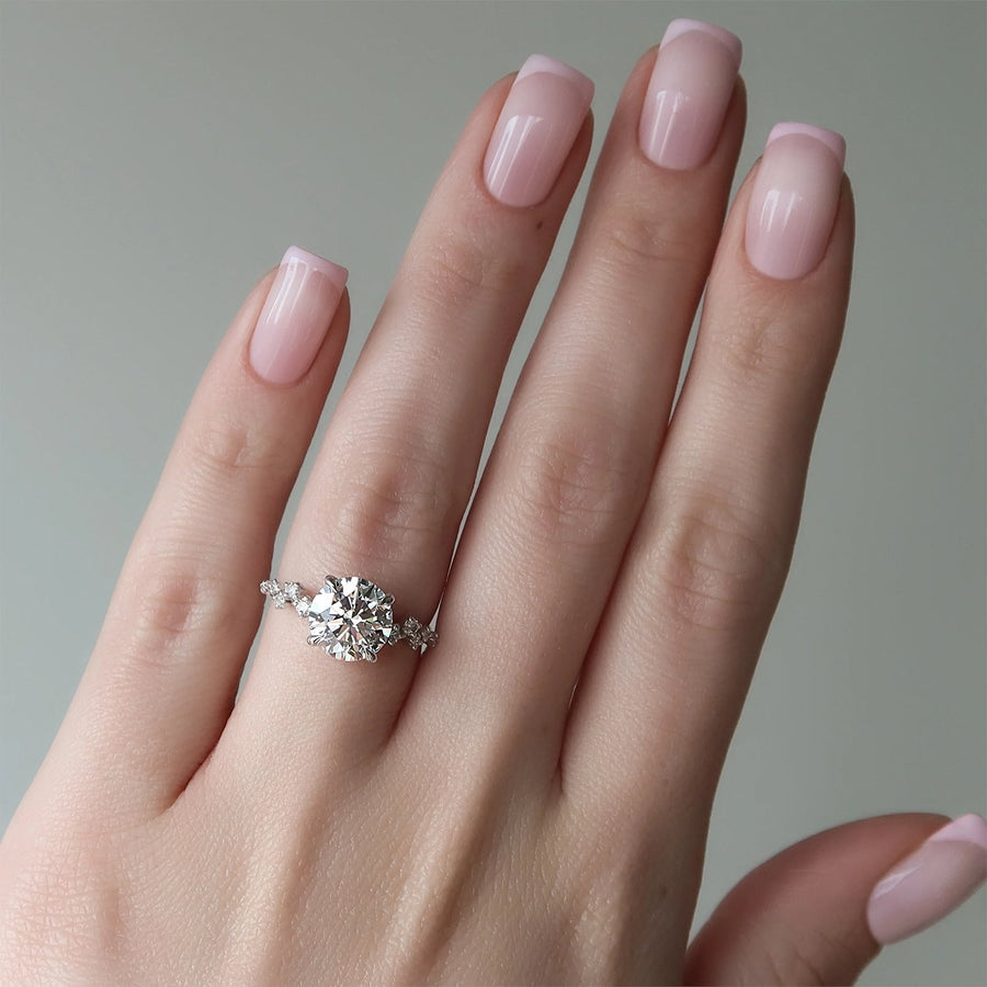 The Hidden Halo Stellar Round Side Stone Moissanite Ring - KNT - Engagement Rings, Wedding Bands & Fine Jewelry