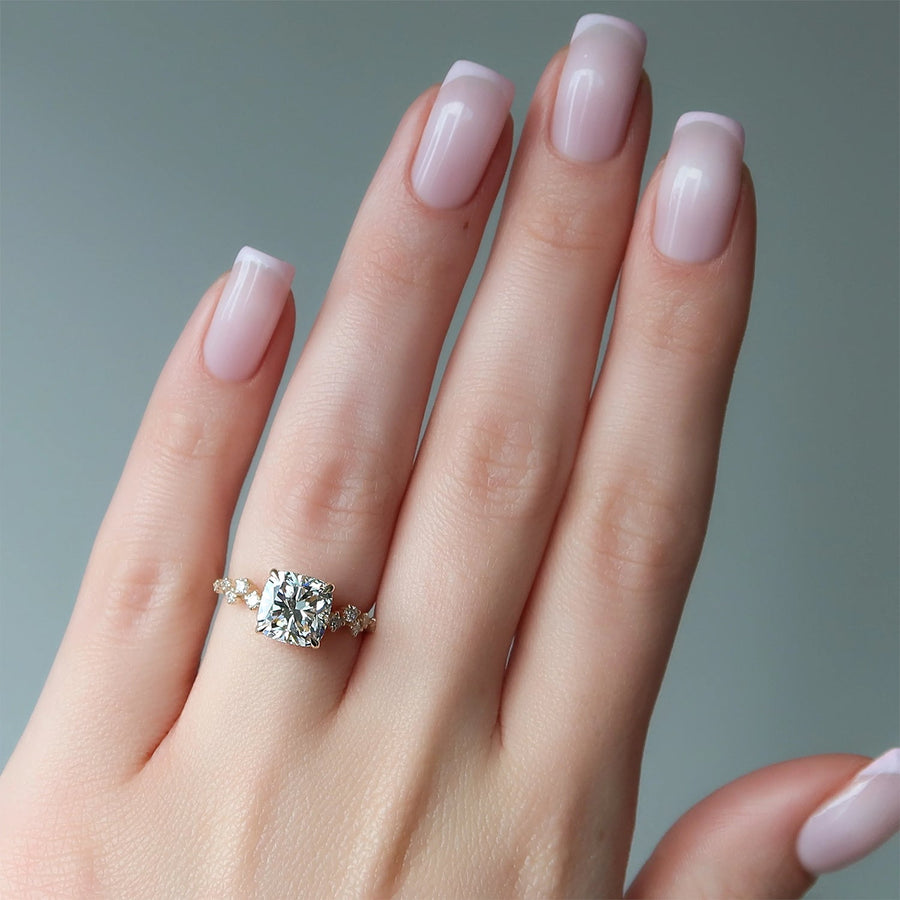 The Hidden Halo Stellar Cushion Side Stone Moissanite Ring - KNT - Engagement Rings, Wedding Bands & Fine Jewelry