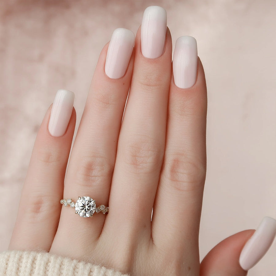 The Hidden Halo Stellar Round Side Stone Moissanite Ring - KNT - Engagement Rings, Wedding Bands & Fine Jewelry