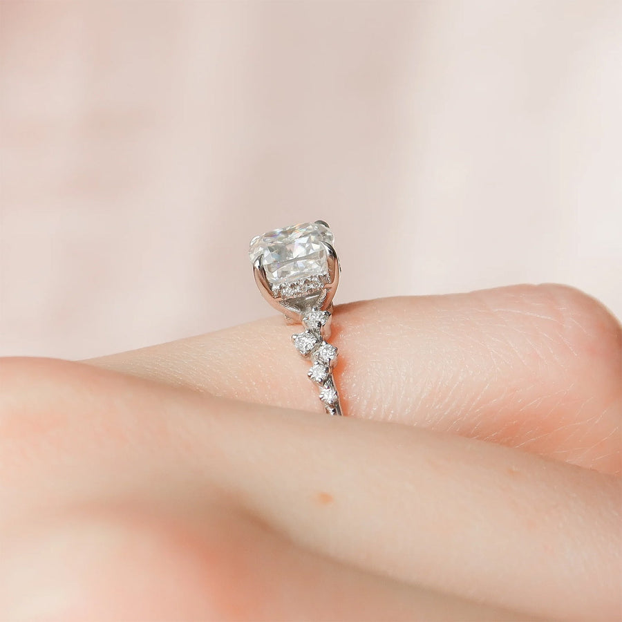 The Hidden Halo Stellar Cushion Side Stone Moissanite Ring - KNT - Engagement Rings, Wedding Bands & Fine Jewelry