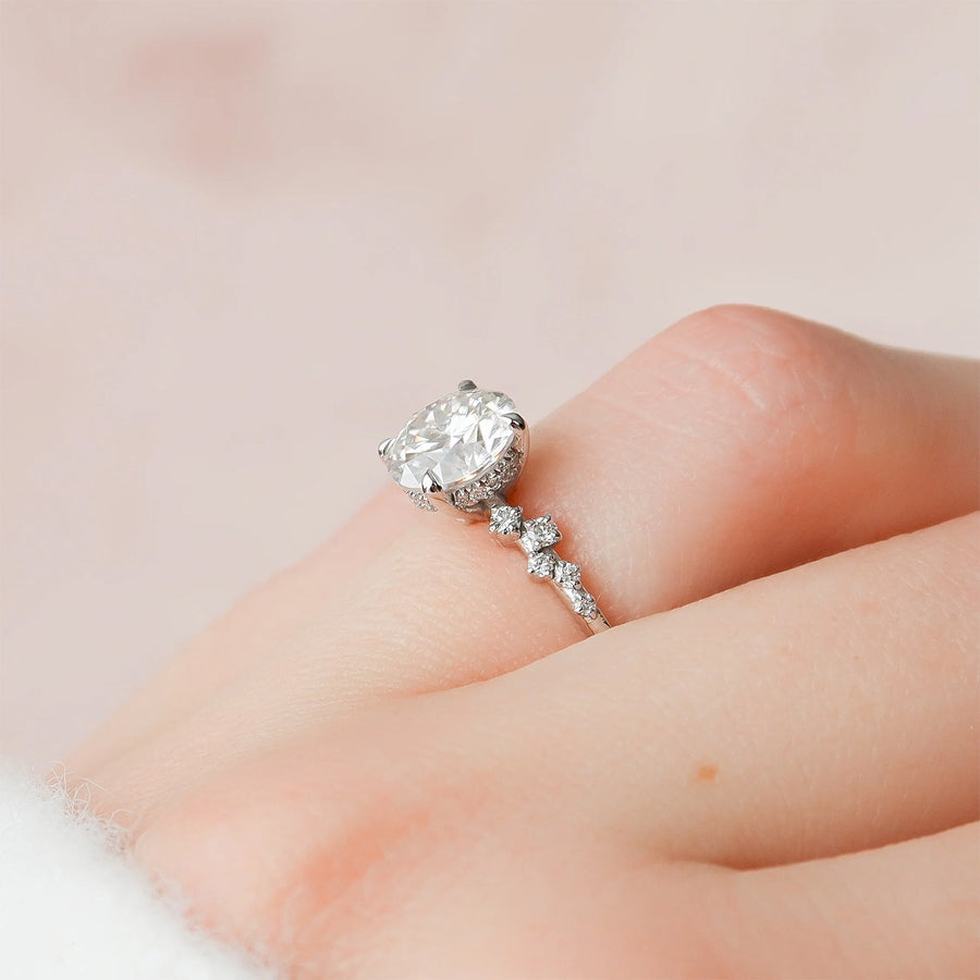 The Hidden Halo Stellar Round Side Stone Moissanite Ring - KNT - Engagement Rings, Wedding Bands & Fine Jewelry
