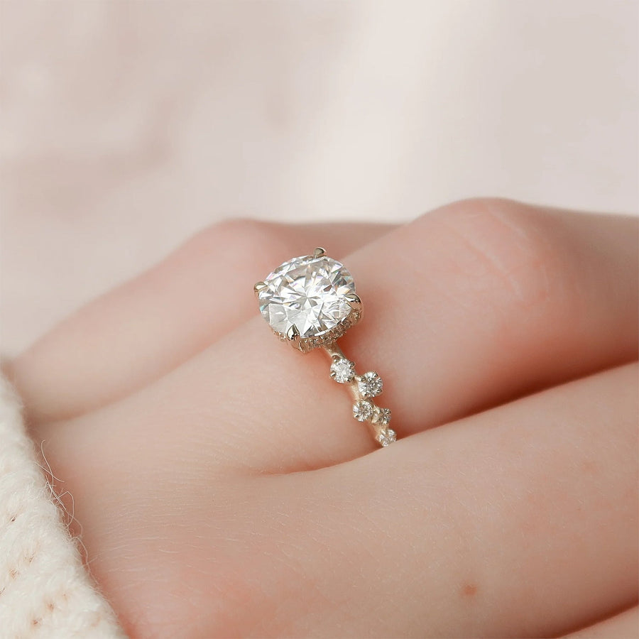 The Hidden Halo Stellar Round Side Stone Moissanite Ring - KNT - Engagement Rings, Wedding Bands & Fine Jewelry