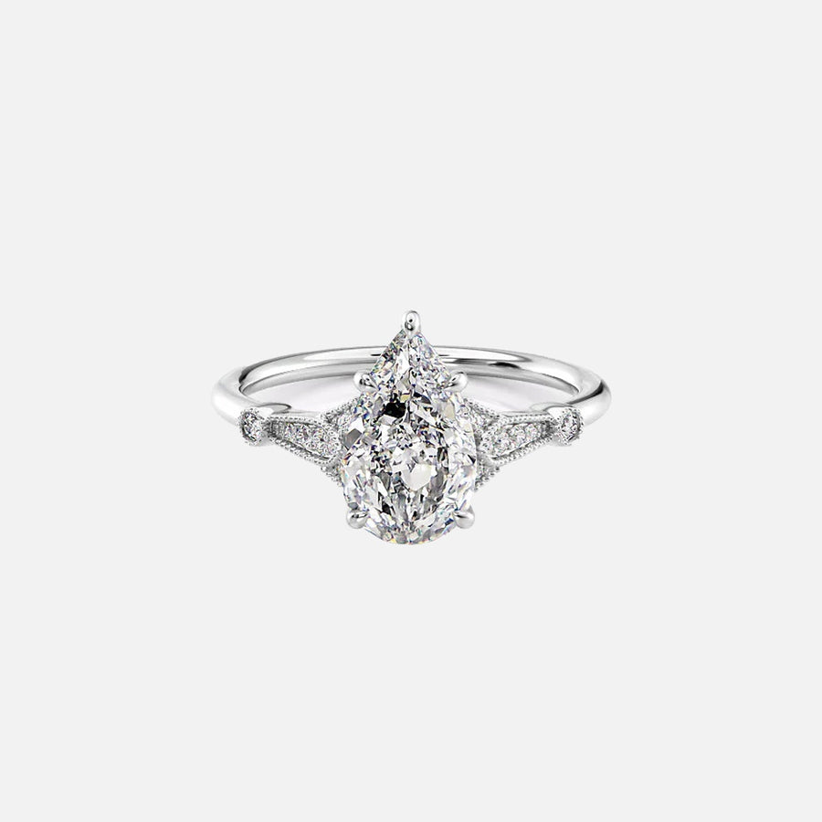  The Amber Pear Moissanite Ring 14k White Gold 001