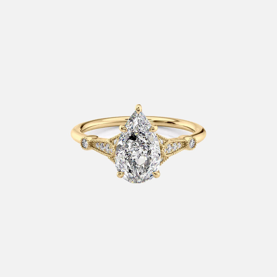 The Amber Pear Moissanite Ring 14k Yellow Gold 001