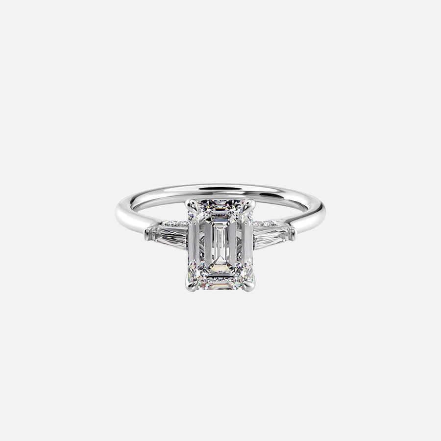  The Baguettes Megan Baguettes Emerald Moissanite Ring 14k White Gold 001