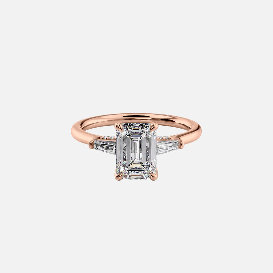  The Baguettes Megan Baguettes Emerald Moissanite Ring 18k Rose Gold 001