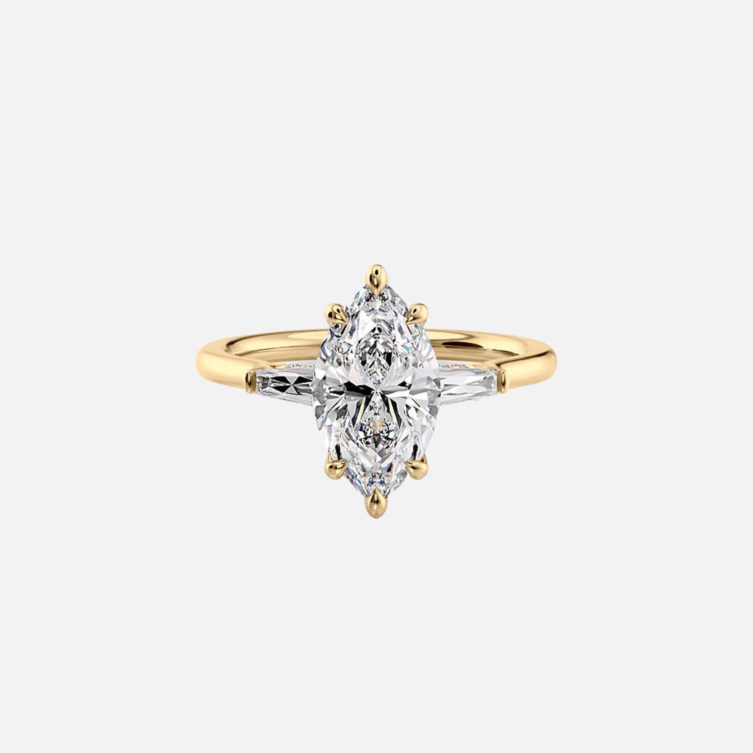 The Baguettes Megan Baguettes Marquise Moissanite Ring 14k Yellow Gold 001