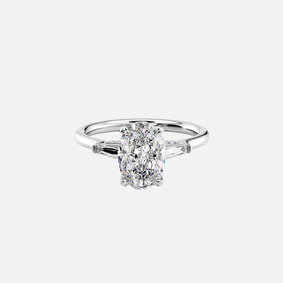  The Baguettes Megan Baguettes Oval Moissanite Ring 18k White Gold 001