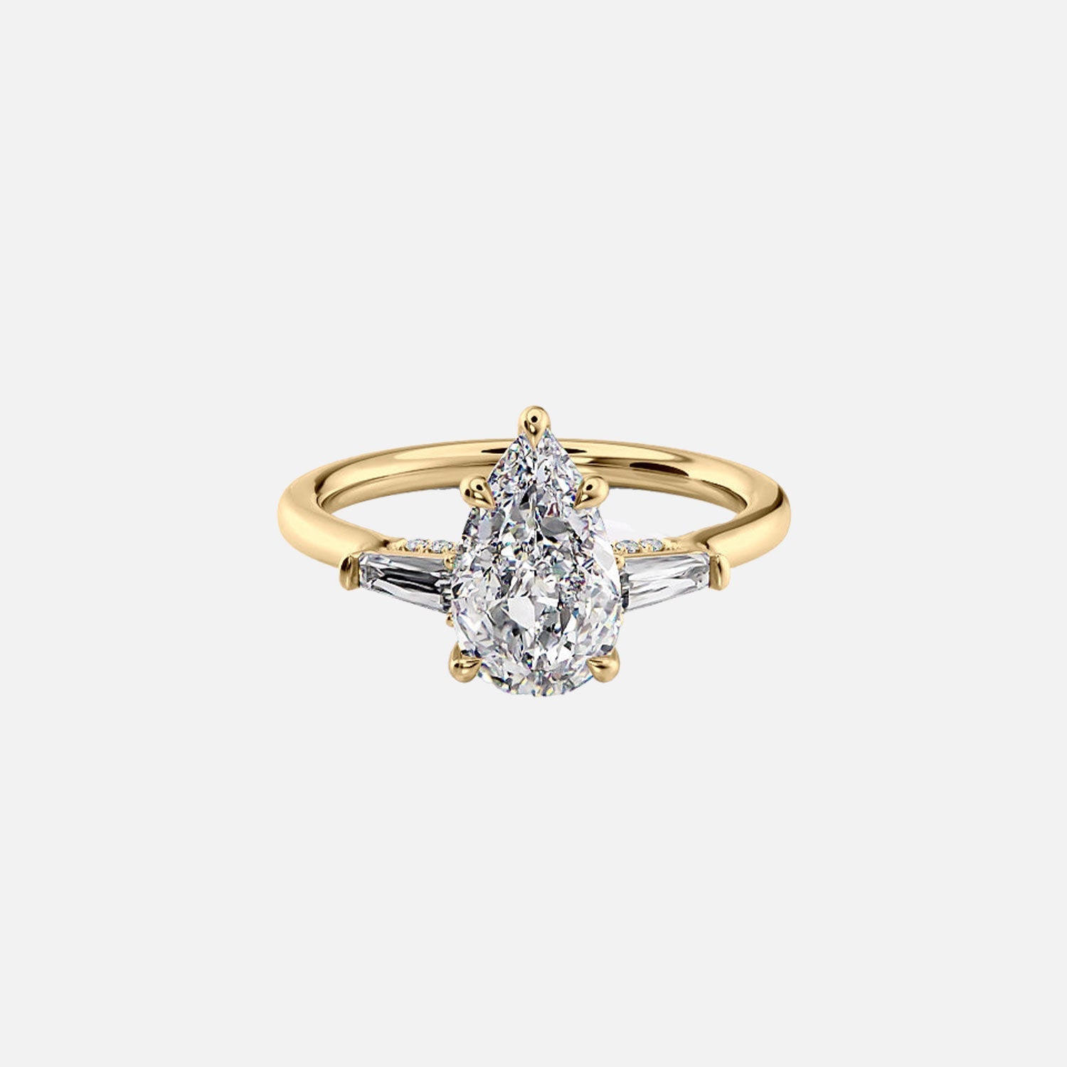 The Baguettes Megan Baguettes Pear Moissanite Ring 14k Yellow Gold 001