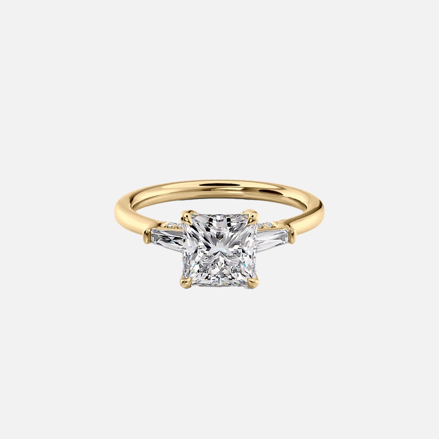 The Baguettes Megan Baguettes Princess Moissanite Ring 14k Yellow Gold 001