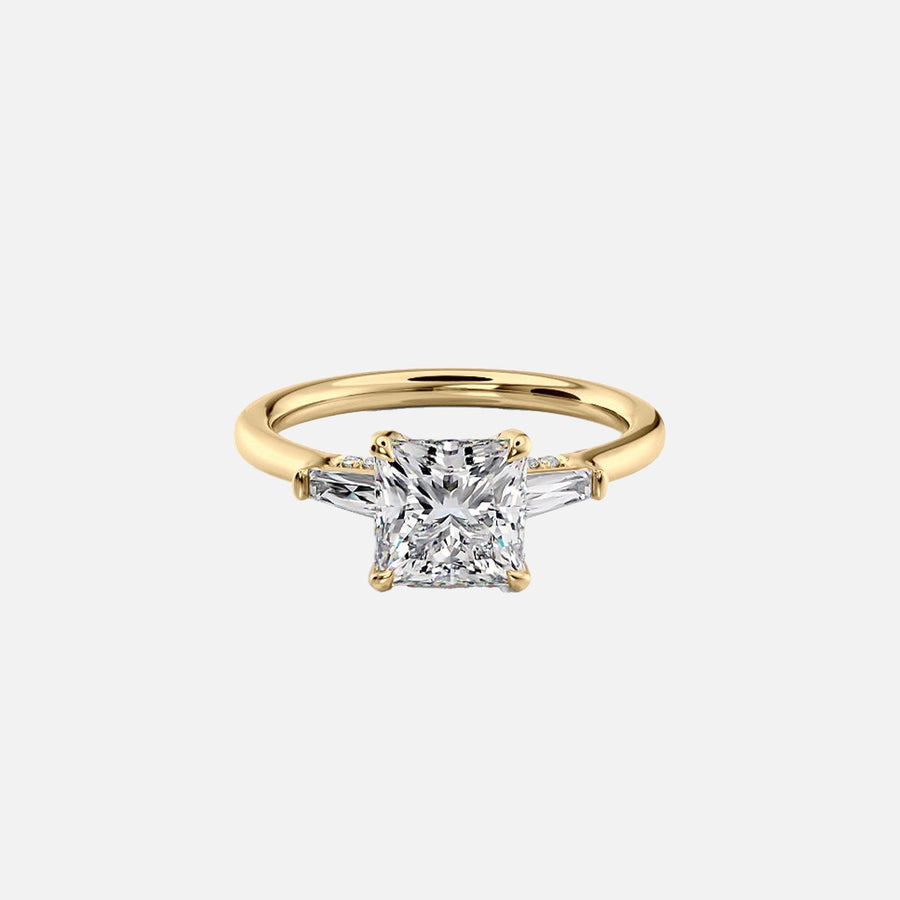 The Baguettes Megan Baguettes Princess Moissanite Ring 14k Yellow Gold 001