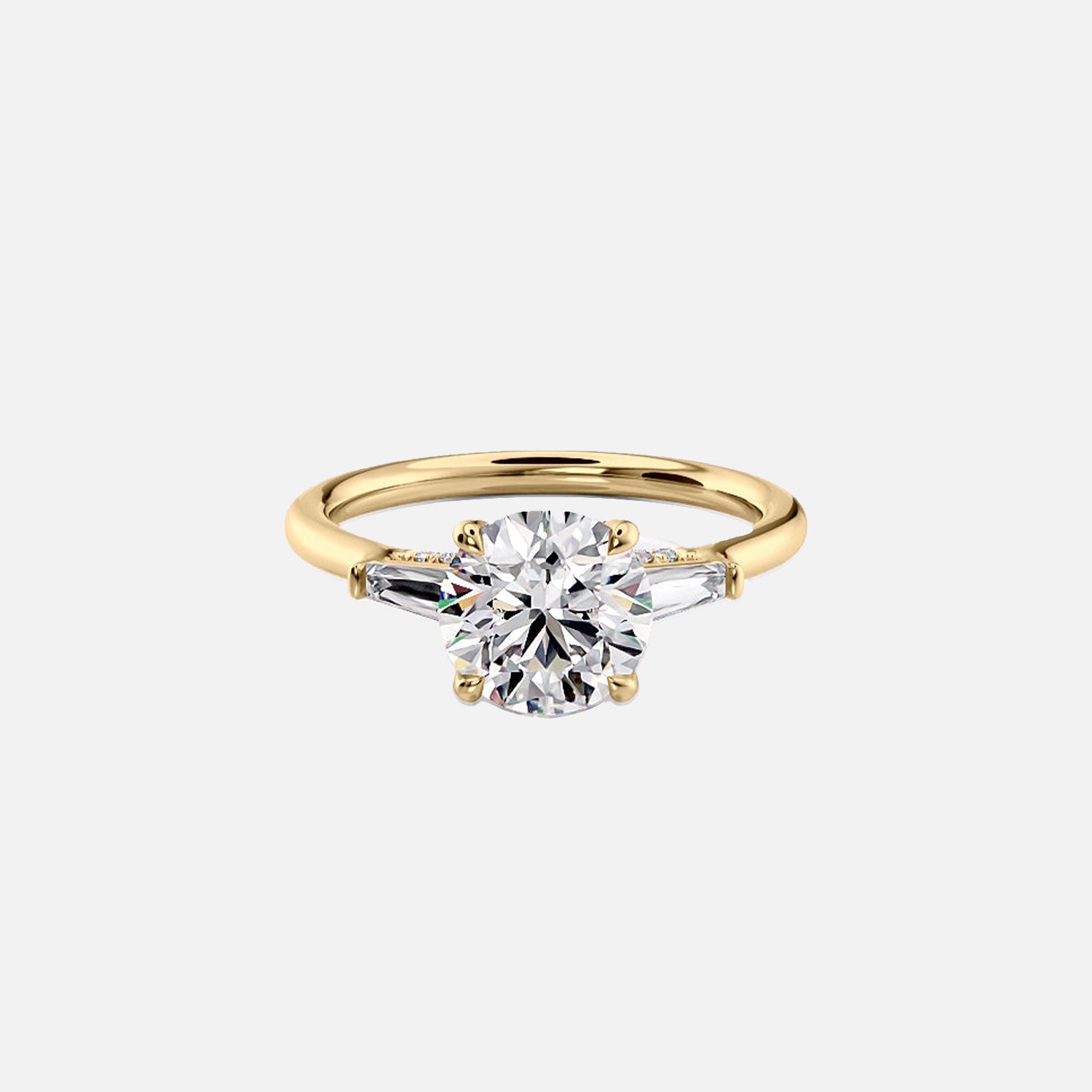 The Baguettes Megan Baguettes Round Moissanite Ring 14k Yellow Gold 001