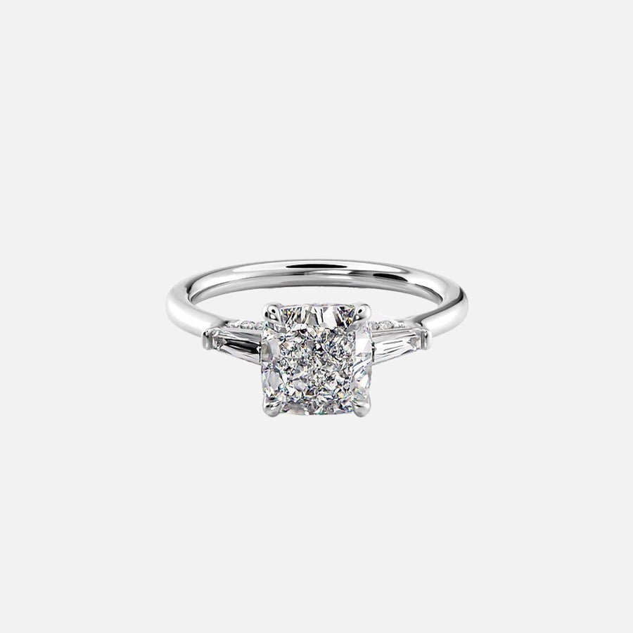  The Baguettes Megan Cushion Lab Diamond Ring 14k White Gold 001