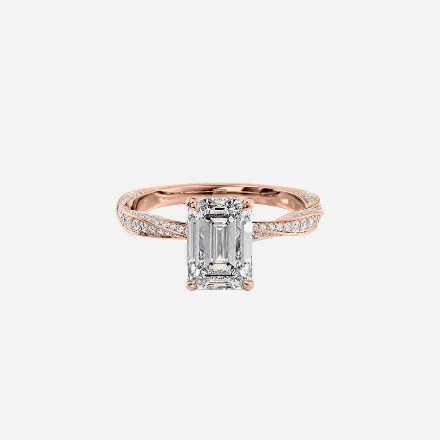  The Caroline Emerald Moissanite Ring 18k Rose Gold 001