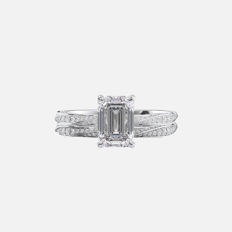  The Caroline Emerald Moissanite Ring 18k White Gold 003