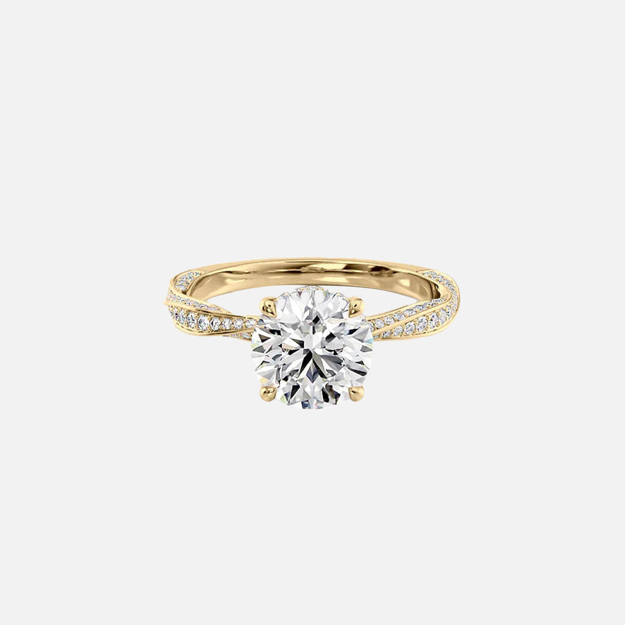 The Caroline Round Moissanite Ring 14k Yellow Gold 001