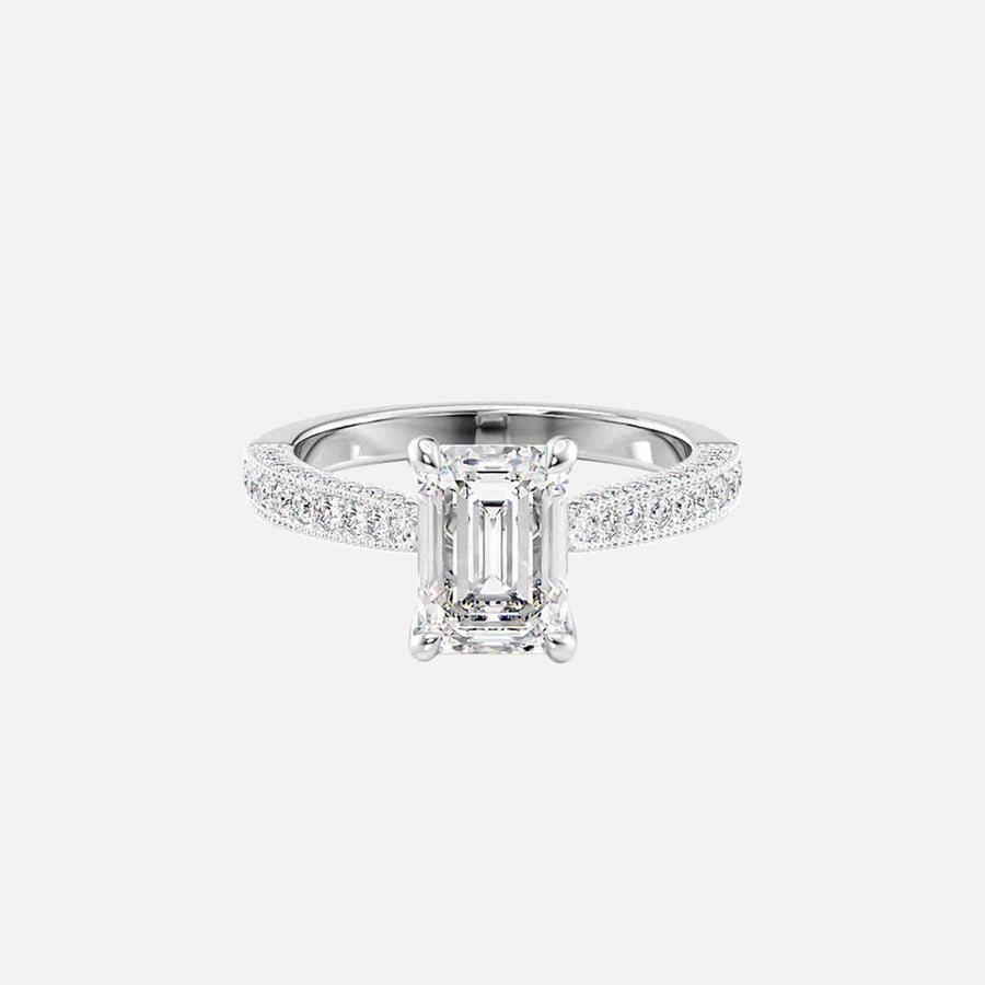  The Catherine Emerald Moissanite Ring 14k White Gold 001