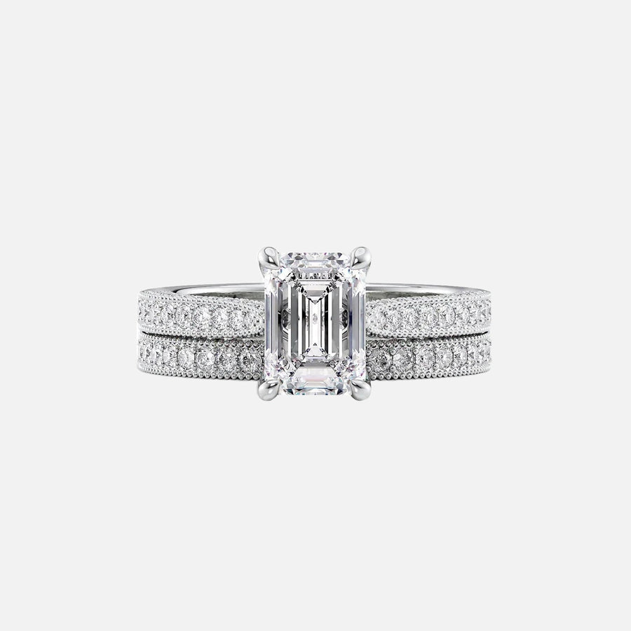  The Catherine Emerald Moissanite Ring 14k White Gold 003