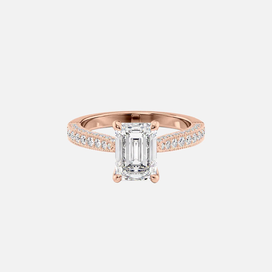  The Catherine Emerald Moissanite Ring 18k Rose Gold 001