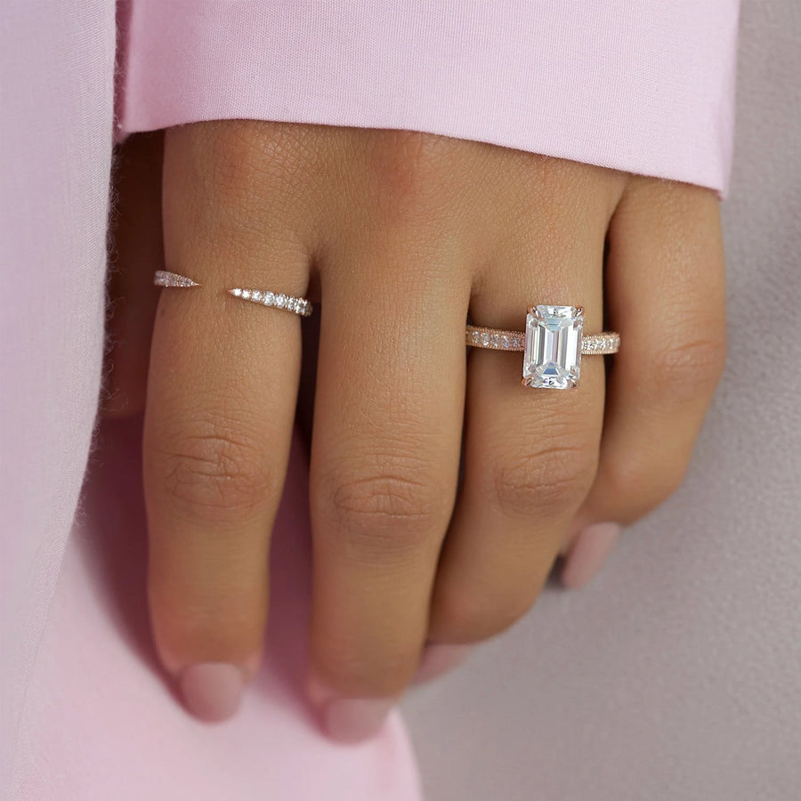  The Catherine Emerald Moissanite Ring 18k Rose Gold 004