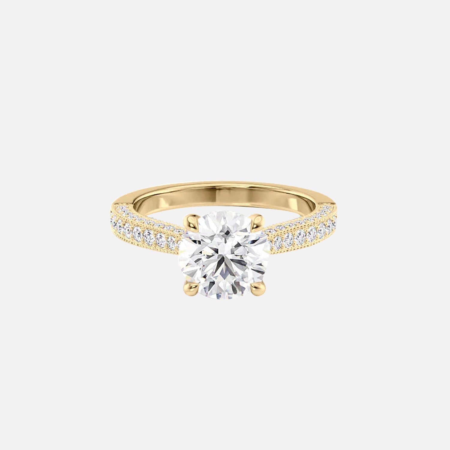 The Catherine Round Moissanite Ring 14k Yellow Gold 001