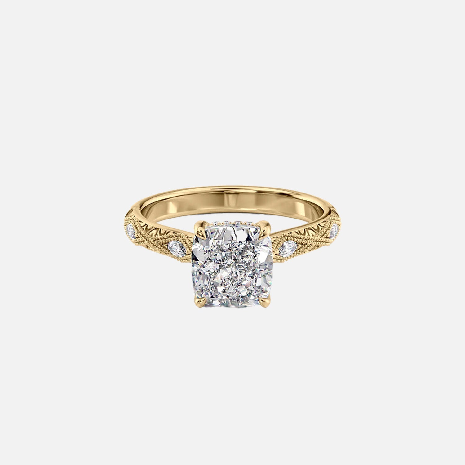 The Claudia Cushion Moissanite Ring 14k Yellow Gold 001