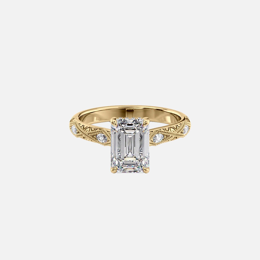 The Claudia Emerald Moissanite Ring 14k Yellow Gold 001