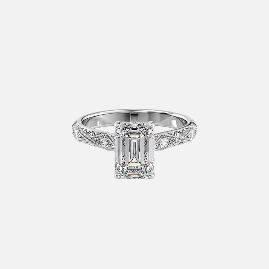 The Claudia Emerald Moissanite Ring 18k White Gold 001
