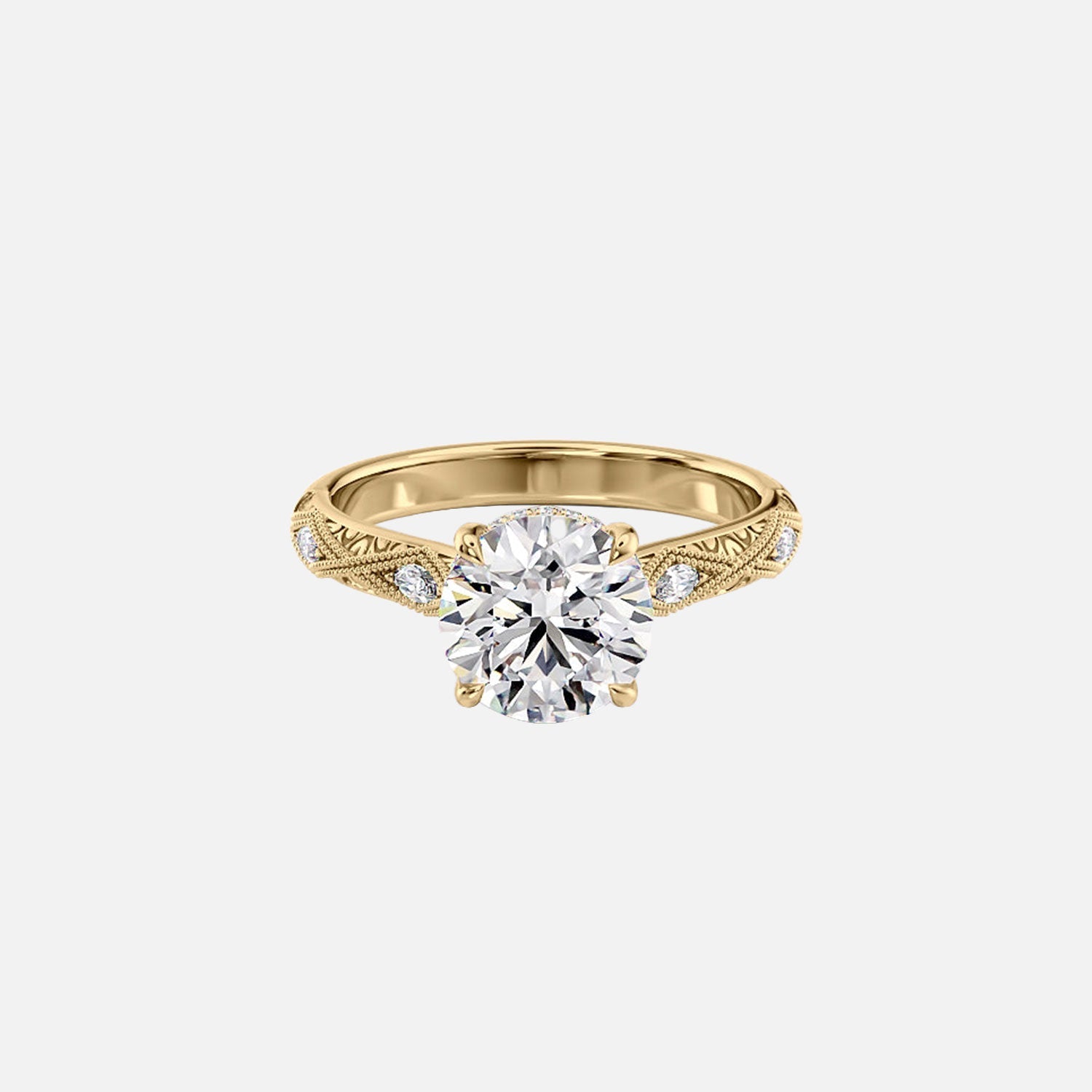 The Claudia Round Moissanite Ring 14k Yellow Gold 001