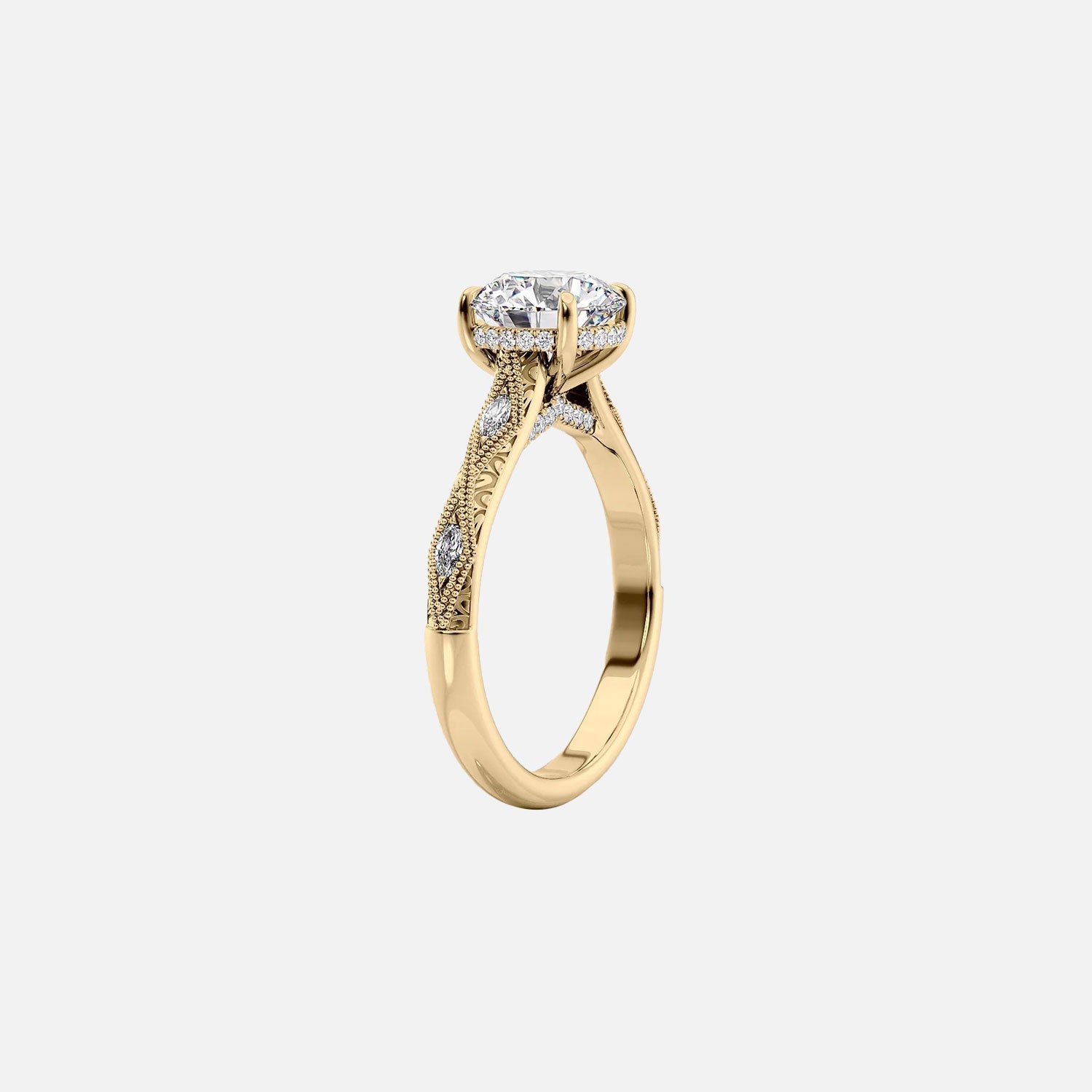  The Claudia Round Moissanite Ring 14k Yellow Gold 002