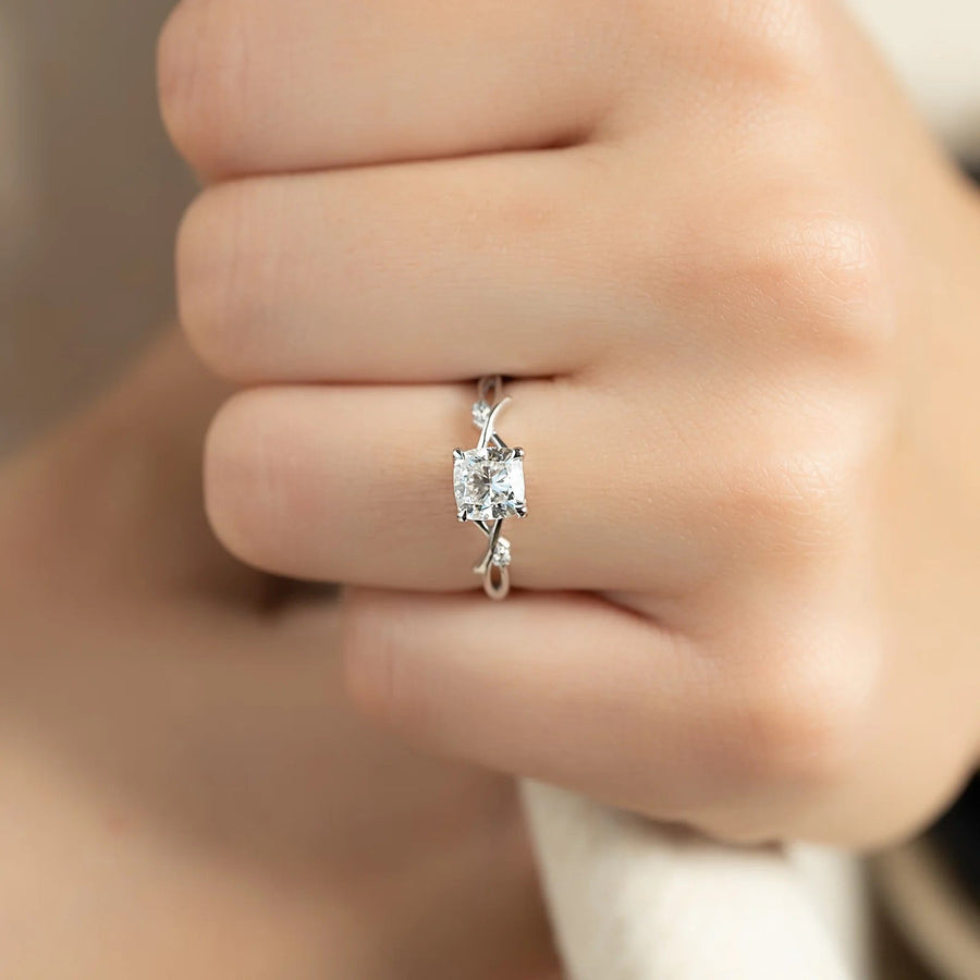 The Coco Cushion Side Stone Moissanite Ring - KNT - Engagement Rings, Wedding Bands & Fine Jewelry