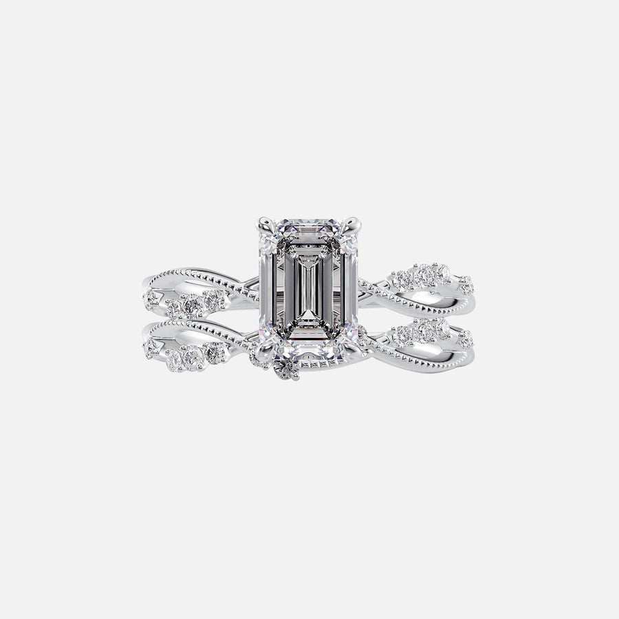  The Daisy Emerald Moissanite Ring 14k White Gold 003