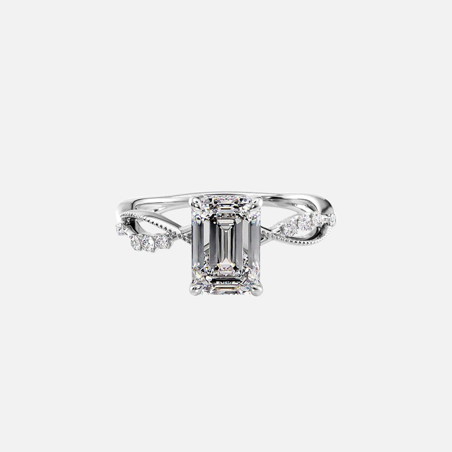  The Daisy Emerald Moissanite Ring 18k White Gold 001