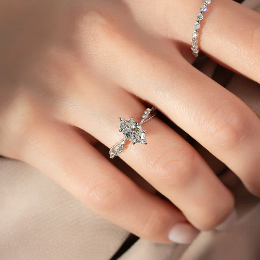  The Daisy Marquise Lab Diamond Ring 14k White Gold 004