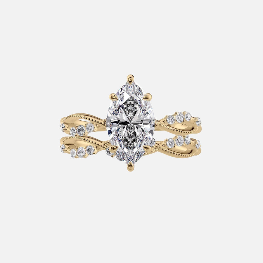  The Daisy Marquise Lab Diamond Ring 14k Yellow Gold 003