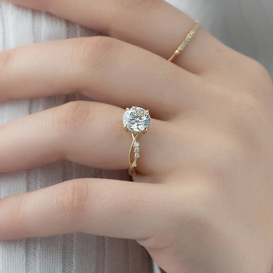  The Daisy Round Moissanite Ring 14k Yellow Gold 005