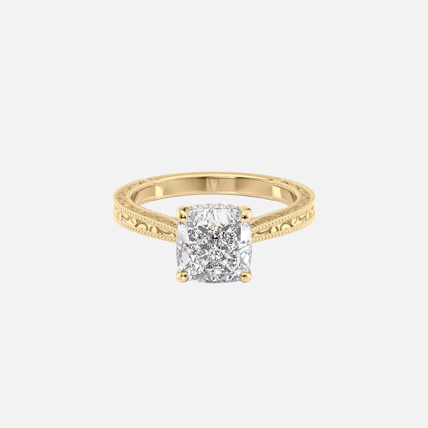 The Elizabeth Cushion Moissanite Ring 14k Yellow Gold 001