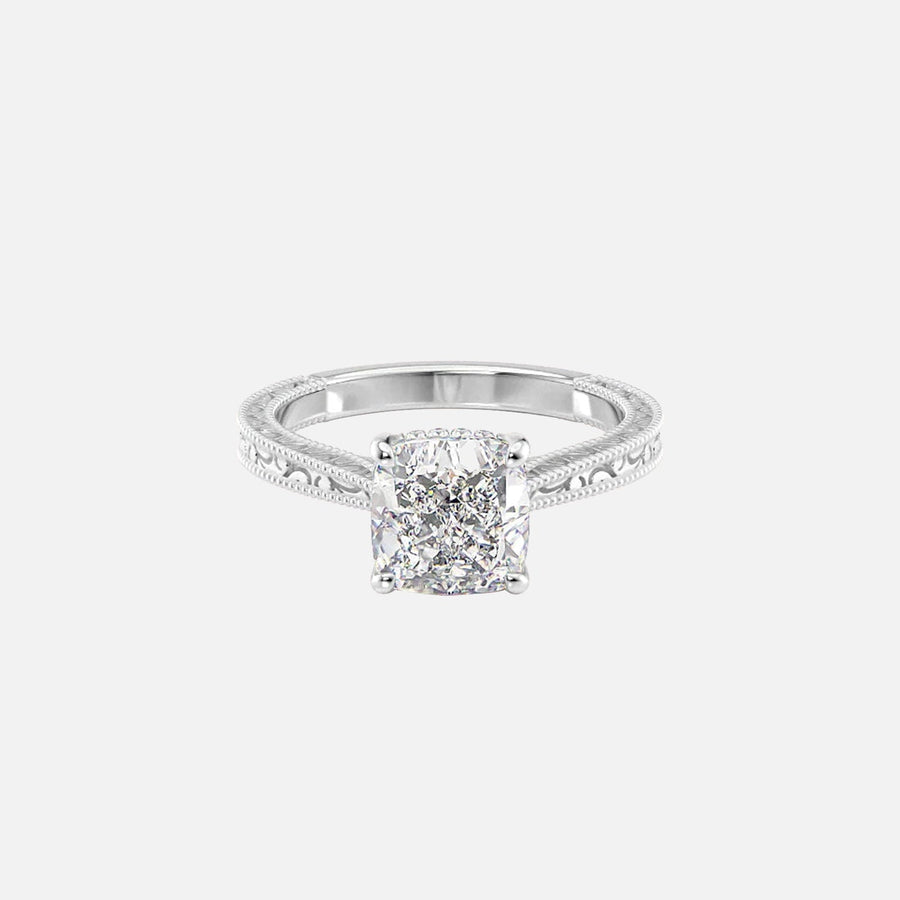  The Elizabeth Cushion Moissanite Ring 18k White Gold 001