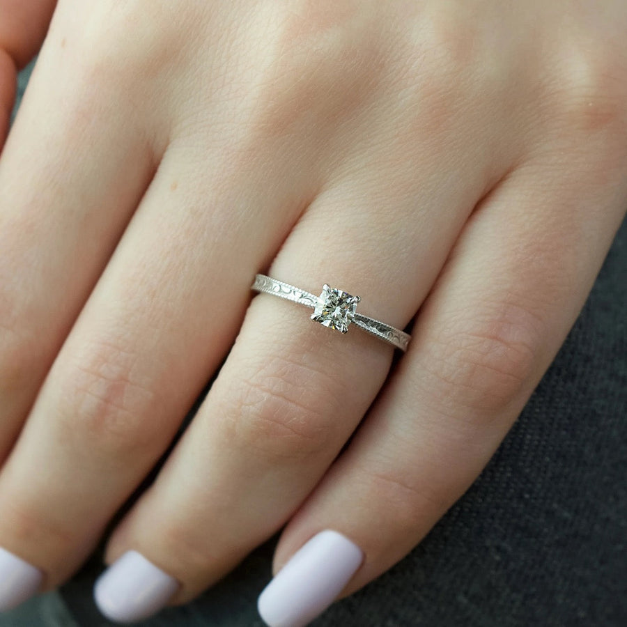  The Elizabeth Cushion Moissanite Ring 18k White Gold 003