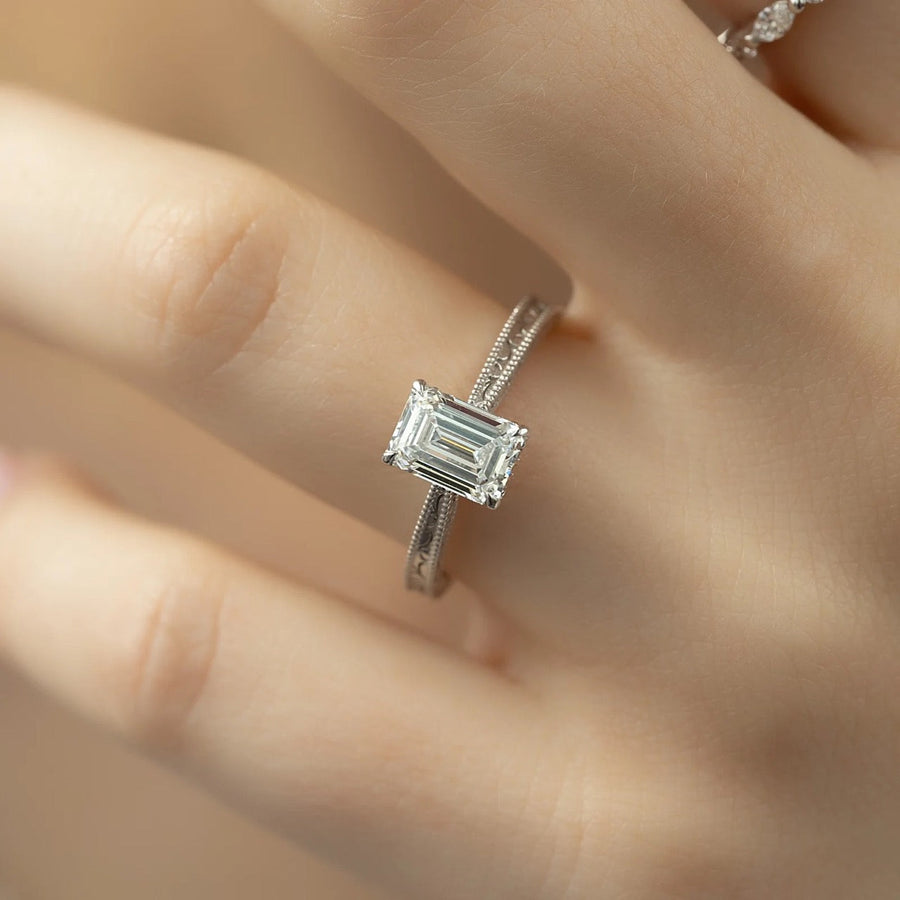  The Elizabeth Emerald Lab Diamond Ring 14k White Gold 003