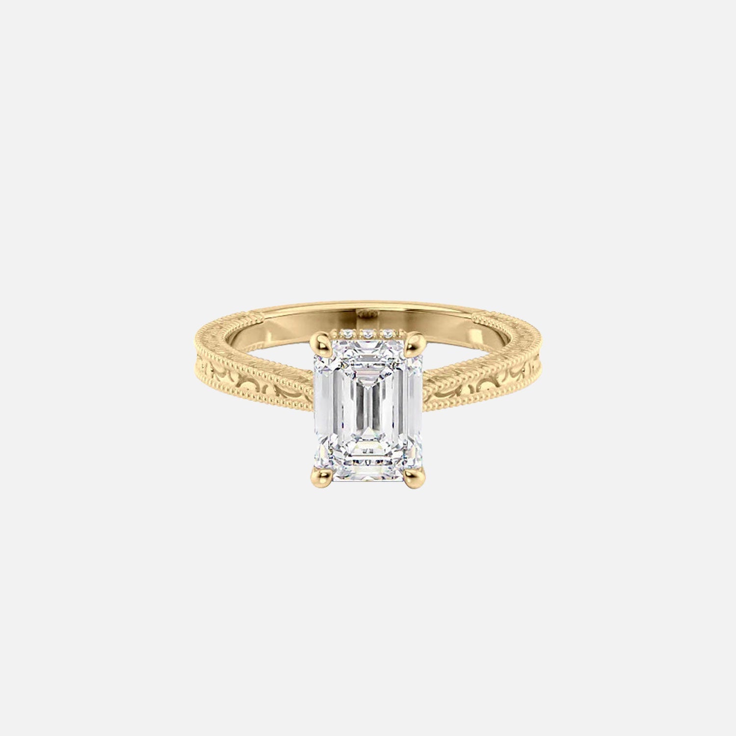 The Elizabeth Emerald Moissanite Ring 14k Yellow Gold 001