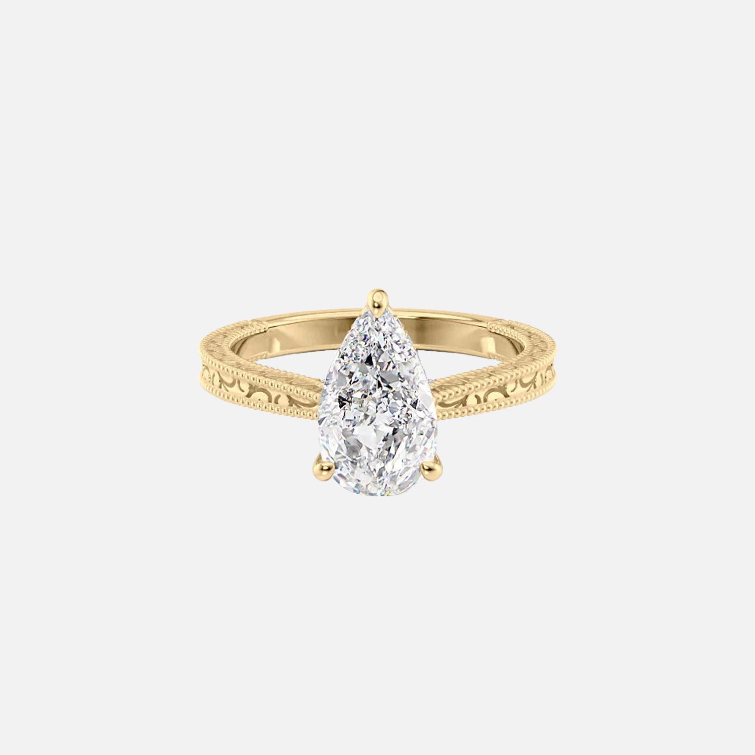 The Elizabeth Pear Moissanite Ring 14k Yellow Gold 001