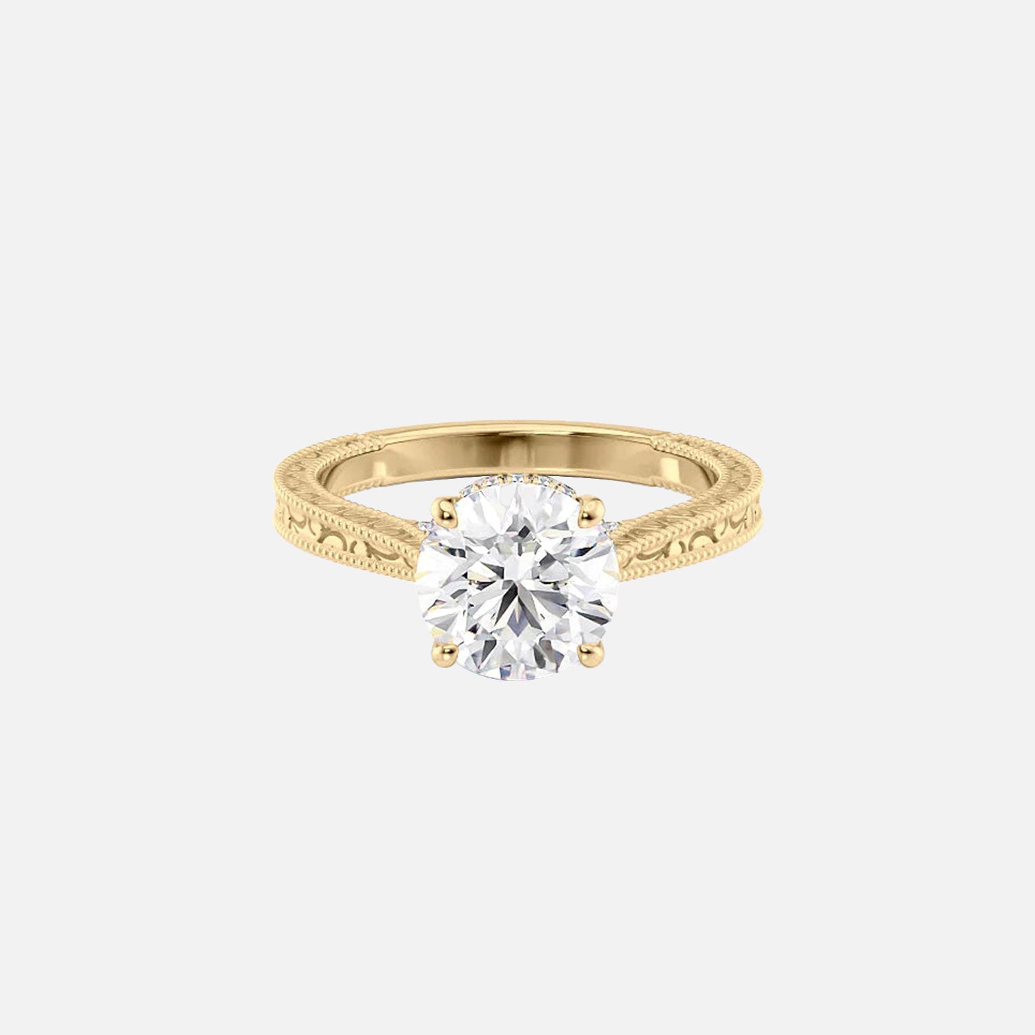 The Elizabeth Round Moissanite Ring 14k Yellow Gold 001