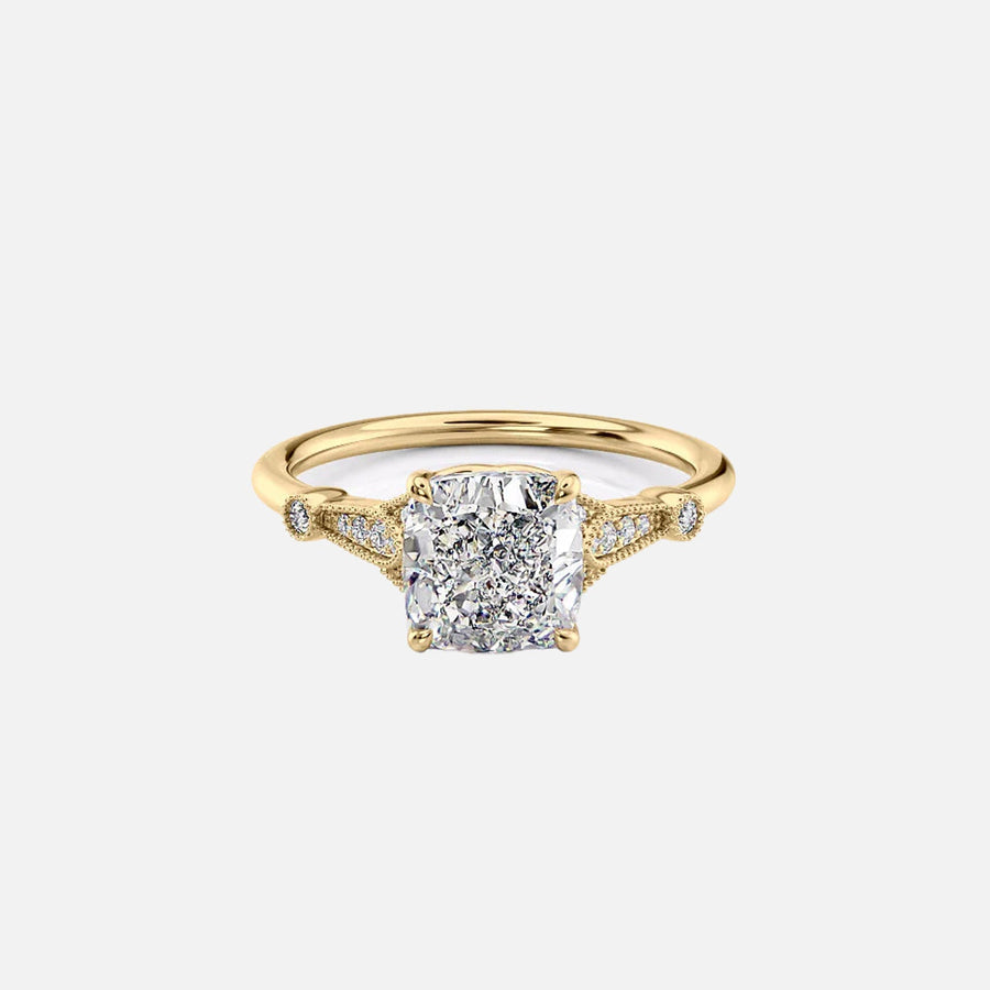  The Halo Stephanie Cushion Lab Diamond Ring 18k Yellow Gold 001