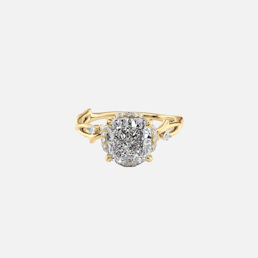  The Halo Twig Cushion Lab Diamond Ring 18k Yellow Gold 001