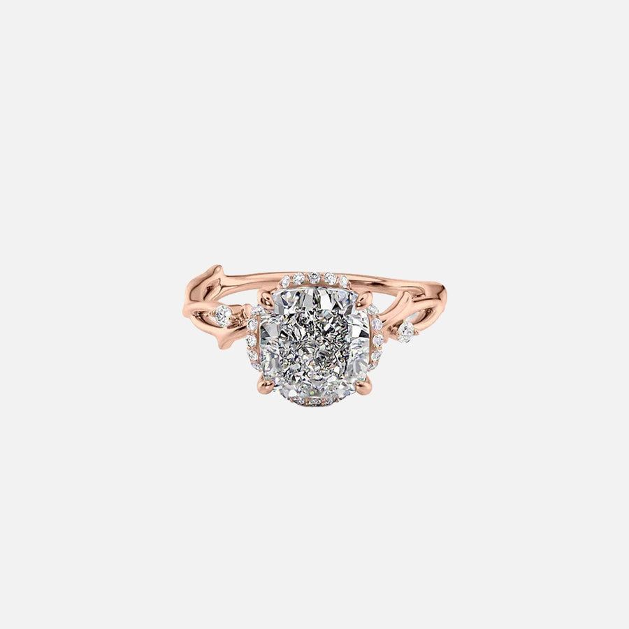  The Halo Twig Cushion Moissanite Ring 14k Rose Gold 001