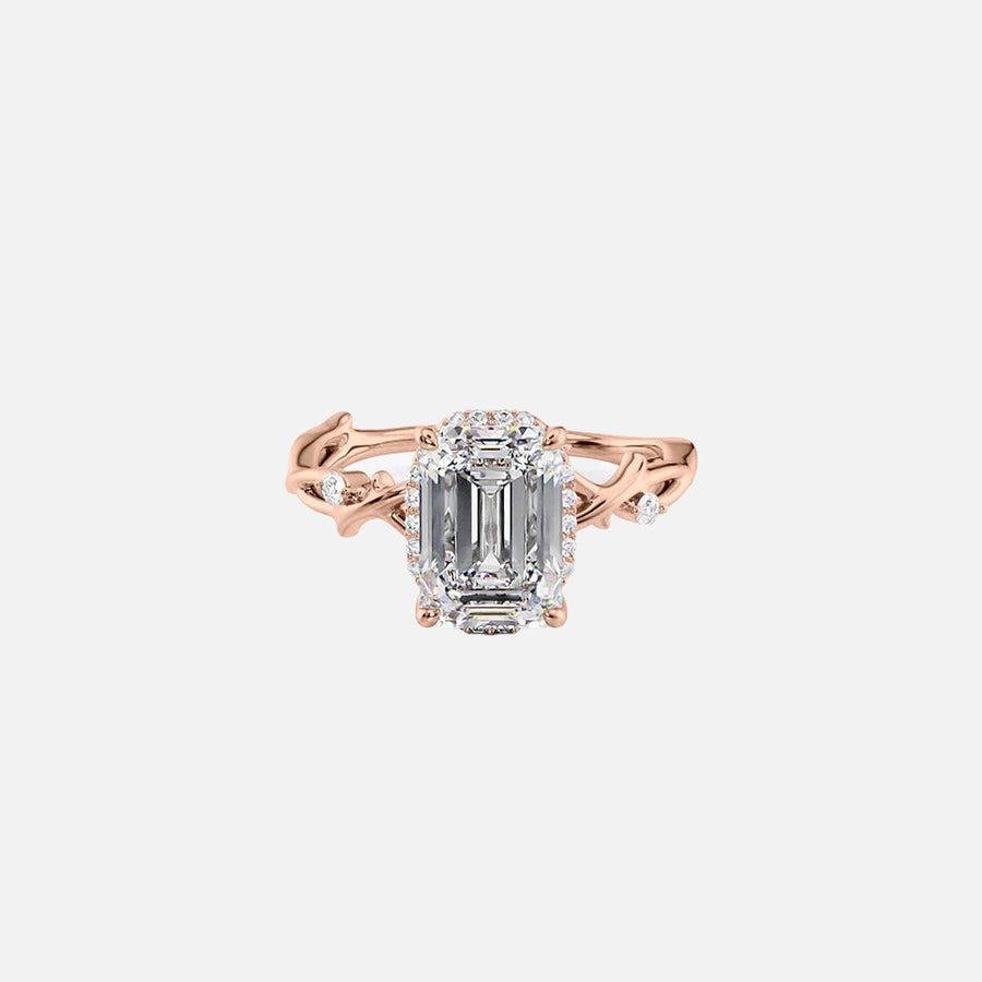  The Halo Twig Emerald Lab Diamond Ring 14k Rose Gold 001
