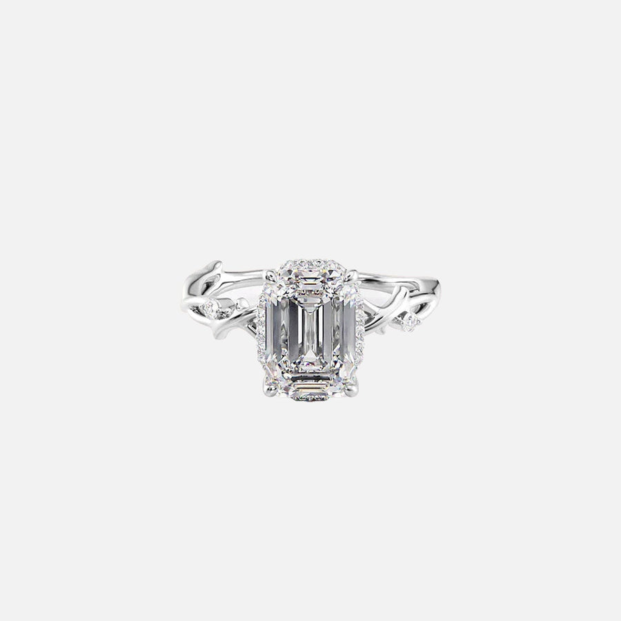  The Halo Twig Emerald Lab Diamond Ring 18k White Gold 001