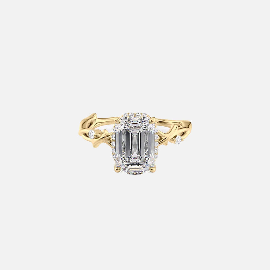  The Halo Twig Emerald Lab Diamond Ring 18k Yellow Gold 001
